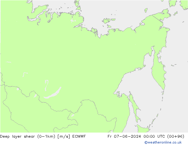Deep layer shear (0-1km) ECMWF vie 07.06.2024 00 UTC