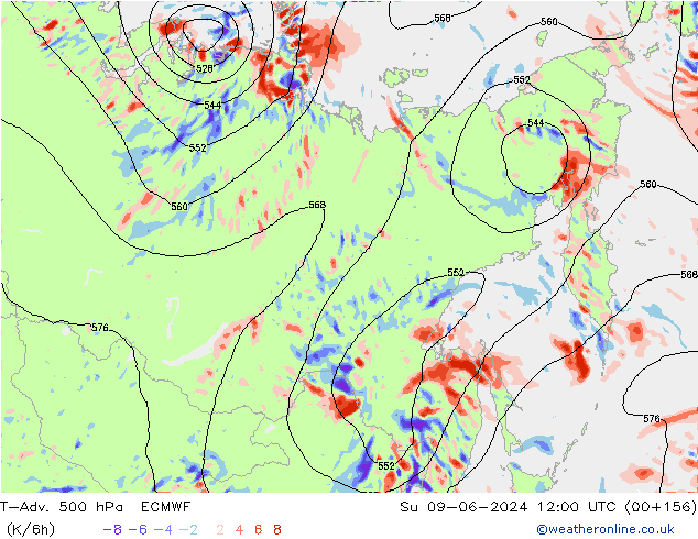 T-Adv. 500 hPa ECMWF dom 09.06.2024 12 UTC