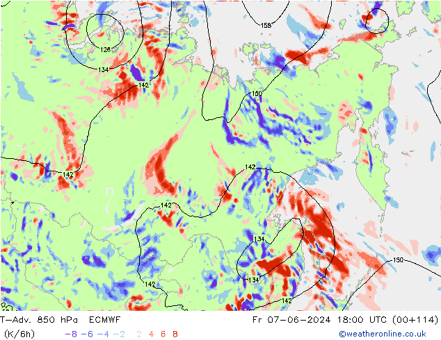 T-Adv. 850 hPa ECMWF Fr 07.06.2024 18 UTC