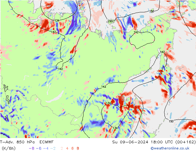 T-Adv. 850 hPa ECMWF Su 09.06.2024 18 UTC