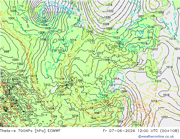 Theta-e 700hPa ECMWF Fr 07.06.2024 12 UTC