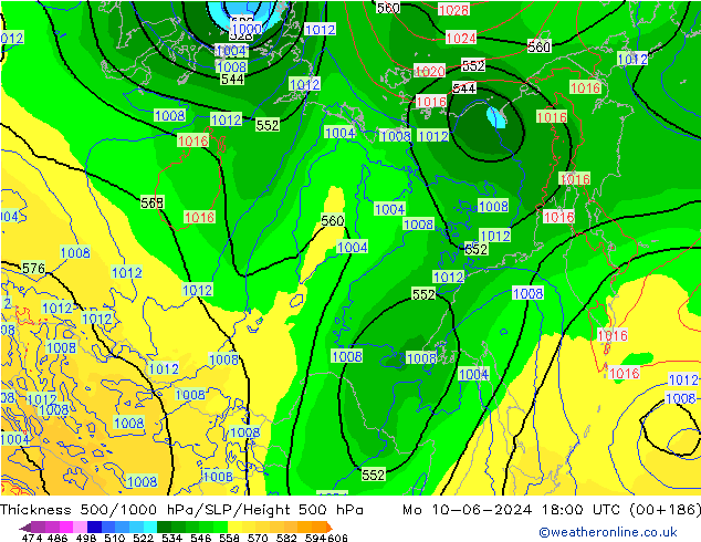 Thck 500-1000hPa ECMWF lun 10.06.2024 18 UTC