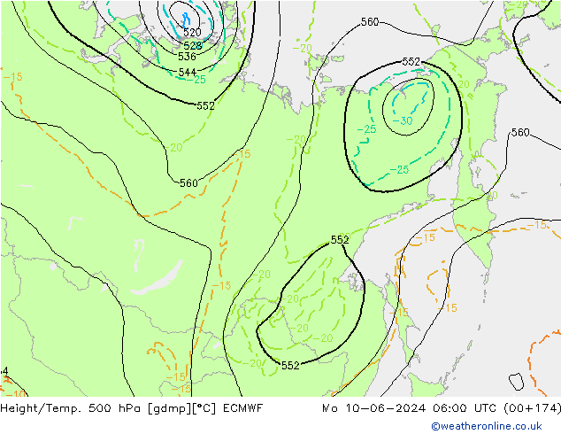 Z500/Rain (+SLP)/Z850 ECMWF Mo 10.06.2024 06 UTC