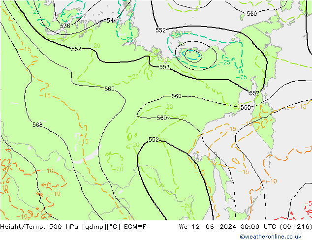 Height/Temp. 500 hPa ECMWF We 12.06.2024 00 UTC