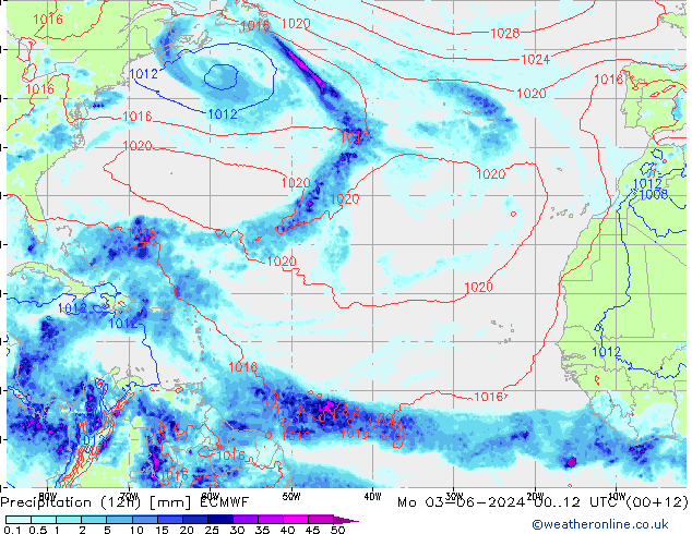 Precipitazione (12h) ECMWF lun 03.06.2024 12 UTC