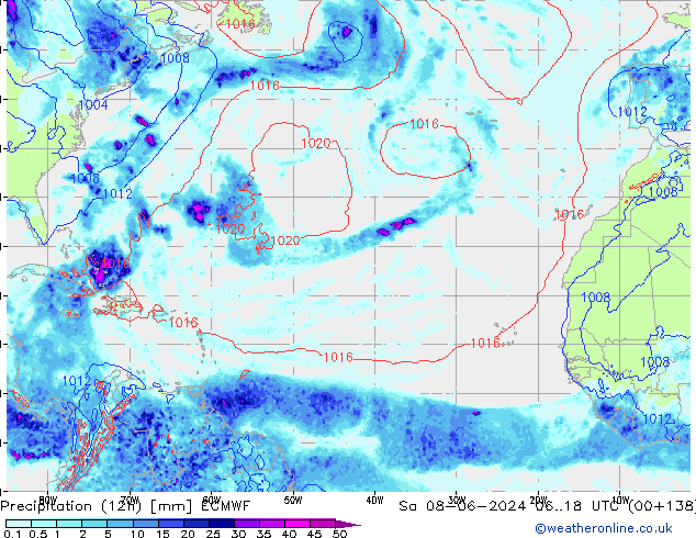 осадки (12h) ECMWF сб 08.06.2024 18 UTC