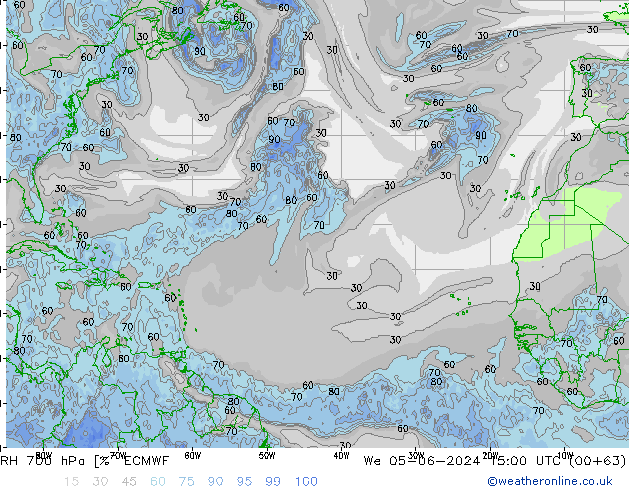 RH 700 hPa ECMWF śro. 05.06.2024 15 UTC