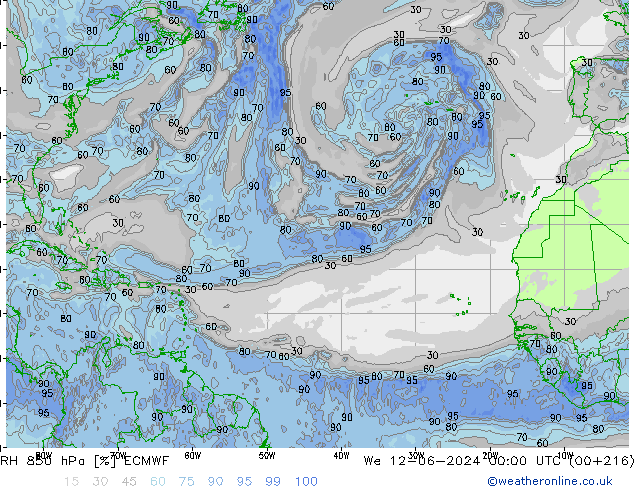 RH 850 hPa ECMWF We 12.06.2024 00 UTC