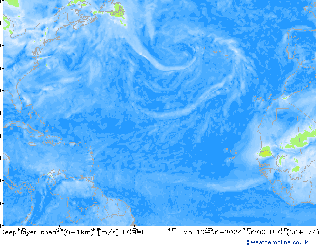 Deep layer shear (0-1km) ECMWF Mo 10.06.2024 06 UTC