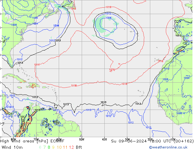 yüksek rüzgarlı alanlar ECMWF Paz 09.06.2024 18 UTC
