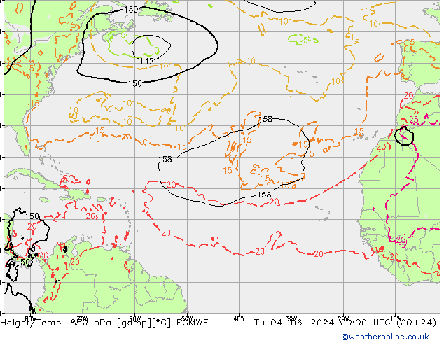 Height/Temp. 850 hPa ECMWF Tu 04.06.2024 00 UTC