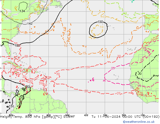 Geop./Temp. 850 hPa ECMWF mar 11.06.2024 00 UTC