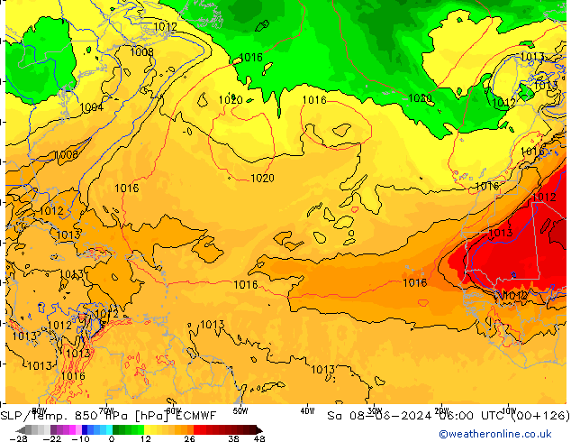 SLP/Temp. 850 hPa ECMWF So 08.06.2024 06 UTC