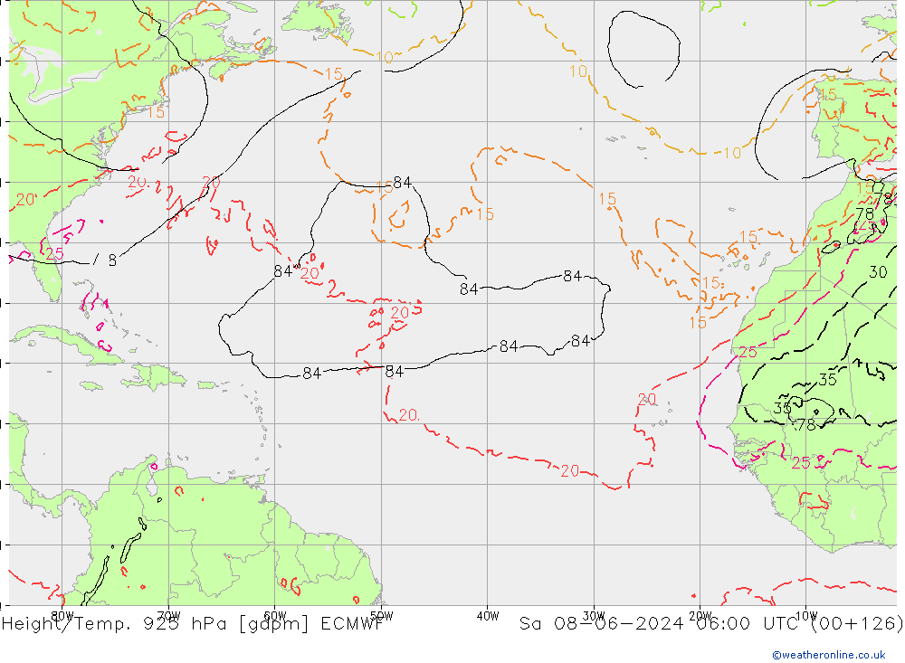 Hoogte/Temp. 925 hPa ECMWF za 08.06.2024 06 UTC