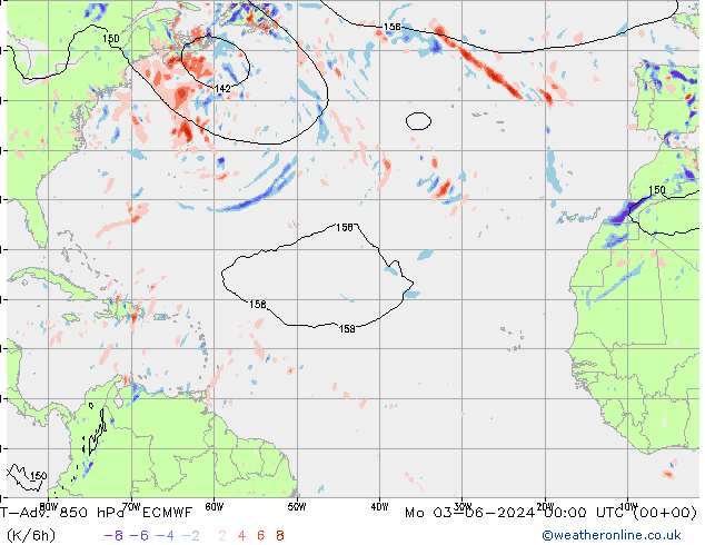 T-Adv. 850 hPa ECMWF Mo 03.06.2024 00 UTC