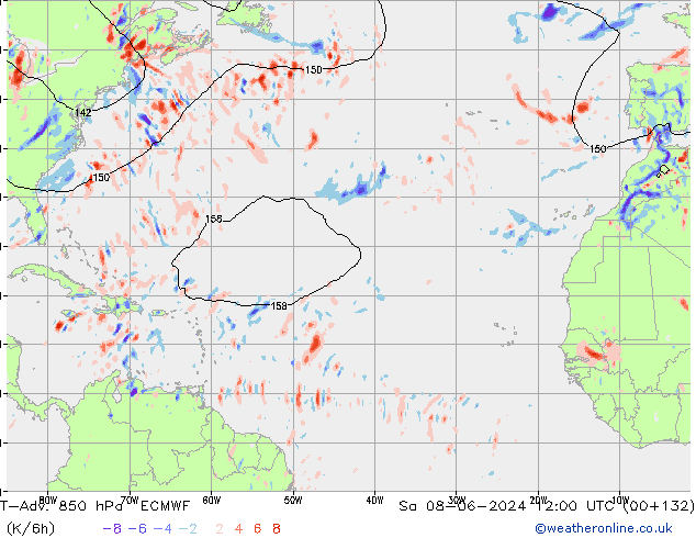 T-Adv. 850 hPa ECMWF Sa 08.06.2024 12 UTC