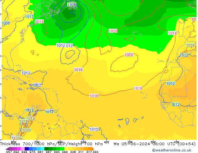 Dikte700-1000 hPa ECMWF wo 05.06.2024 06 UTC