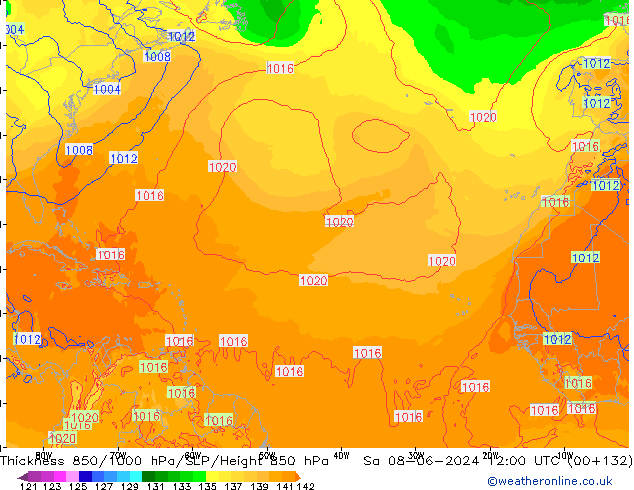 Thck 850-1000 hPa ECMWF Sáb 08.06.2024 12 UTC