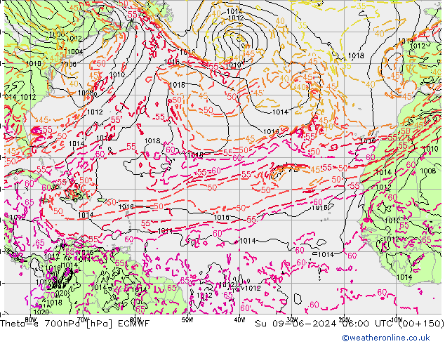 Theta-e 700hPa ECMWF Dom 09.06.2024 06 UTC