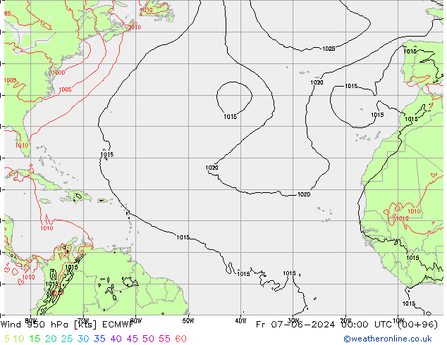 wiatr 950 hPa ECMWF pt. 07.06.2024 00 UTC