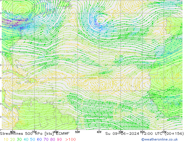 Linha de corrente 500 hPa ECMWF Dom 09.06.2024 12 UTC