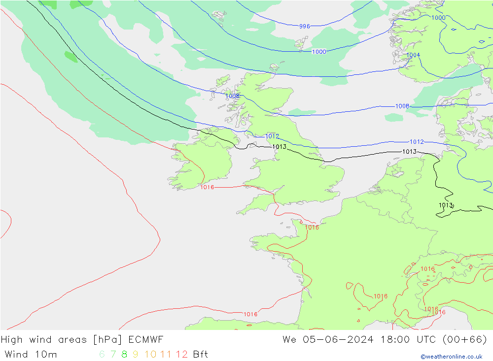 High wind areas ECMWF We 05.06.2024 18 UTC