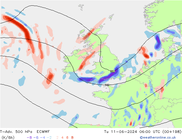 T-Adv. 500 hPa ECMWF  11.06.2024 06 UTC