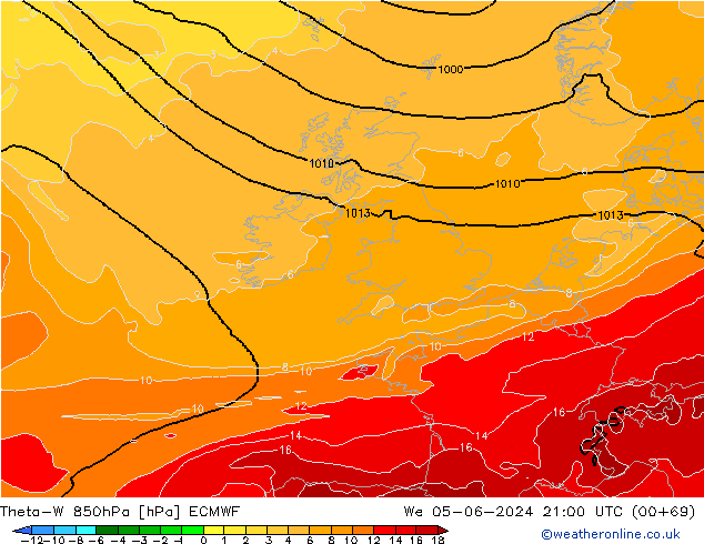 Theta-W 850hPa ECMWF Çar 05.06.2024 21 UTC