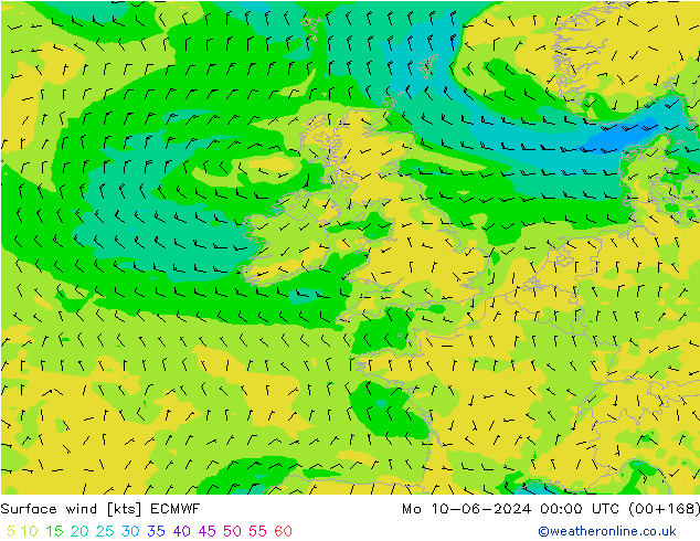 Surface wind ECMWF Mo 10.06.2024 00 UTC