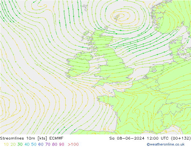 Ligne de courant 10m ECMWF sam 08.06.2024 12 UTC