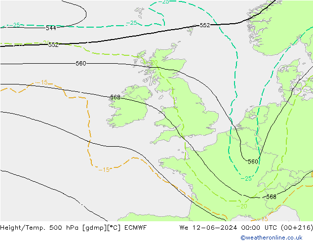 Z500/Rain (+SLP)/Z850 ECMWF mié 12.06.2024 00 UTC