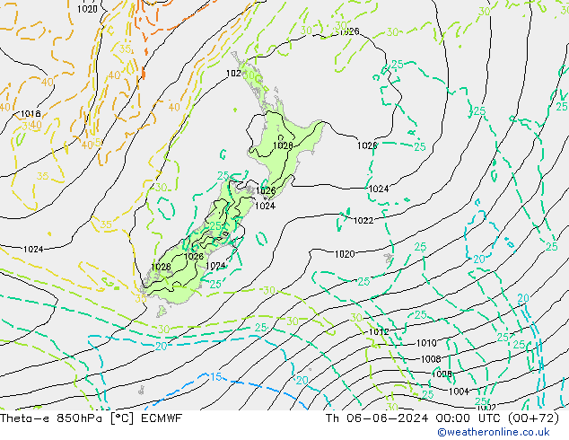 Theta-e 850hPa ECMWF Th 06.06.2024 00 UTC