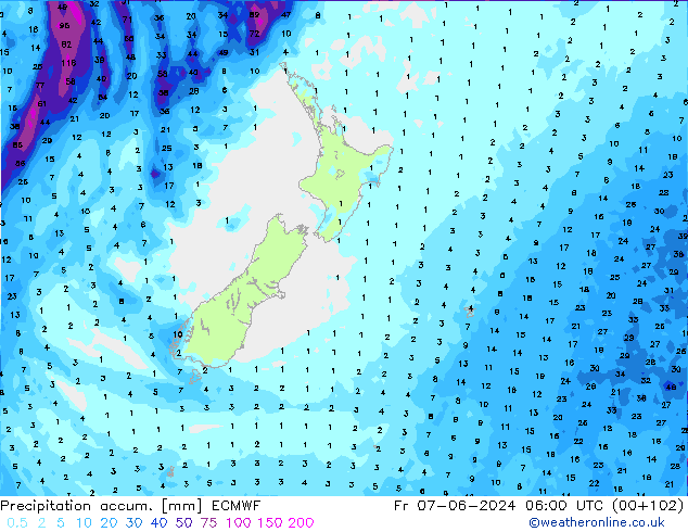 Precipitation accum. ECMWF Fr 07.06.2024 06 UTC