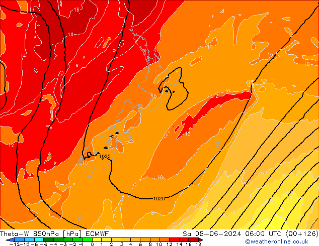 Theta-W 850hPa ECMWF  08.06.2024 06 UTC