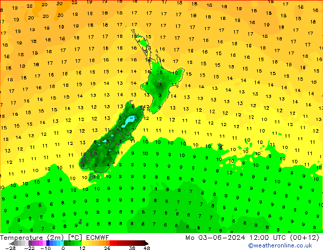 Sıcaklık Haritası (2m) ECMWF Pzt 03.06.2024 12 UTC