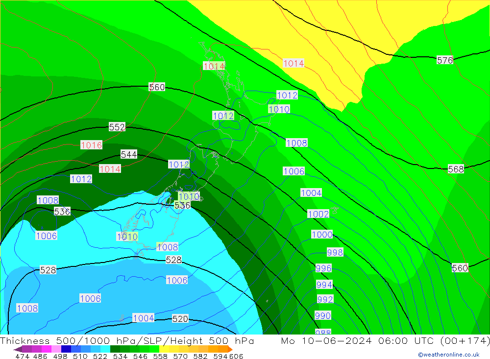 Thck 500-1000hPa ECMWF lun 10.06.2024 06 UTC