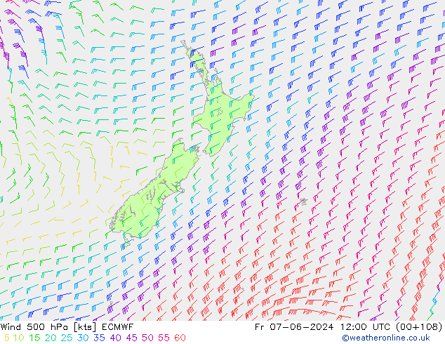 Rüzgar 500 hPa ECMWF Cu 07.06.2024 12 UTC