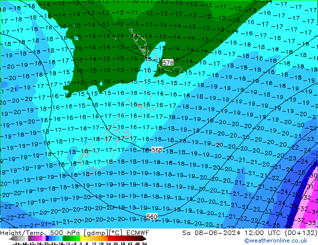 Z500/Rain (+SLP)/Z850 ECMWF Sa 08.06.2024 12 UTC