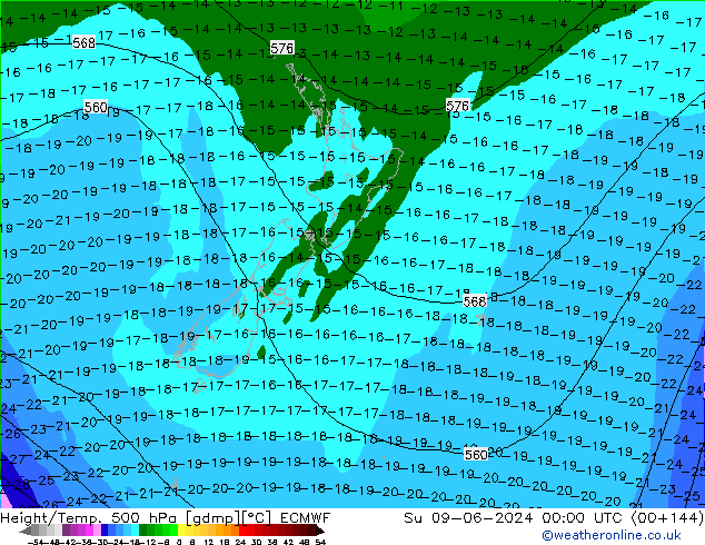 Z500/Rain (+SLP)/Z850 ECMWF Вс 09.06.2024 00 UTC