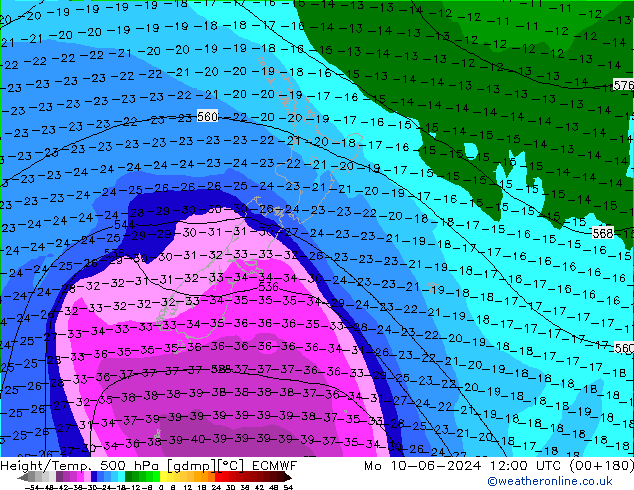 Z500/Rain (+SLP)/Z850 ECMWF Mo 10.06.2024 12 UTC