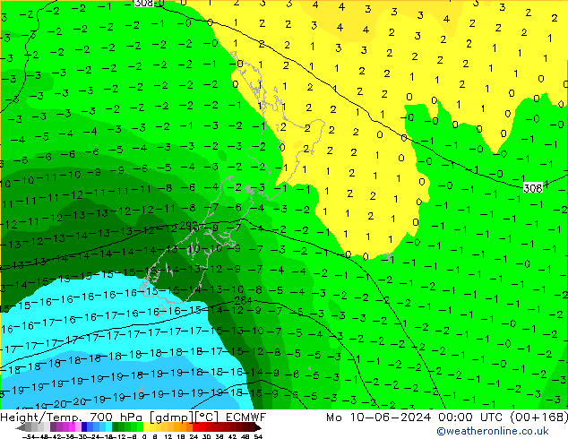 Height/Temp. 700 hPa ECMWF Mo 10.06.2024 00 UTC