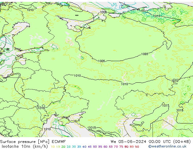 Isotachs (kph) ECMWF We 05.06.2024 00 UTC