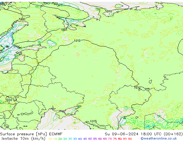 Isotachs (kph) ECMWF Вс 09.06.2024 18 UTC