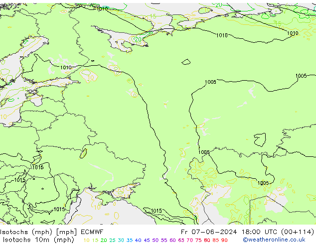 Isotachs (mph) ECMWF Fr 07.06.2024 18 UTC