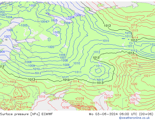 pressão do solo ECMWF Seg 03.06.2024 06 UTC