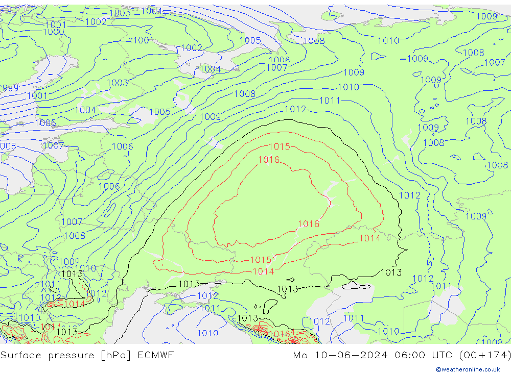 приземное давление ECMWF пн 10.06.2024 06 UTC