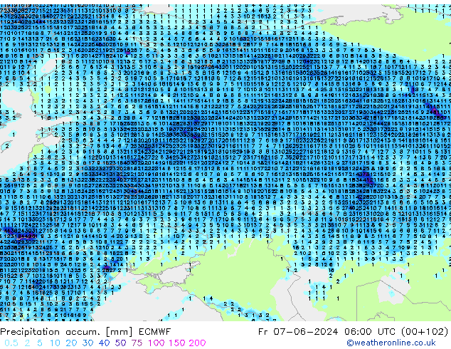 Précipitation accum. ECMWF ven 07.06.2024 06 UTC