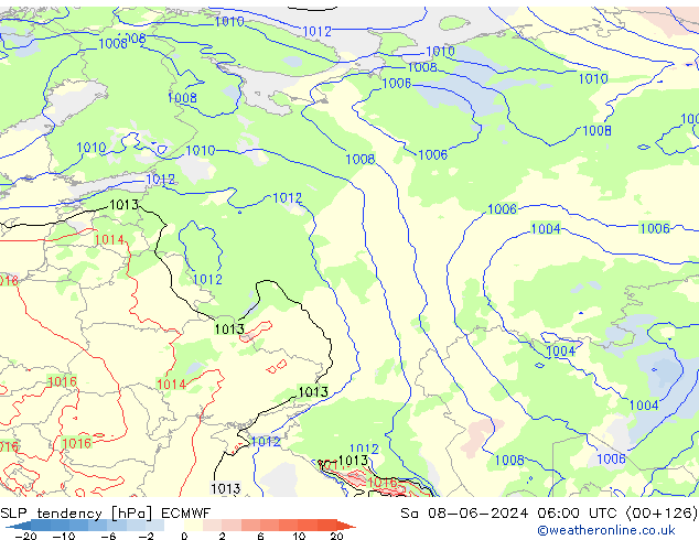 SLP tendency ECMWF Sa 08.06.2024 06 UTC