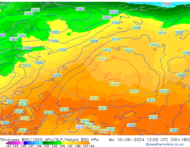 Thck 850-1000 hPa ECMWF lun 10.06.2024 12 UTC