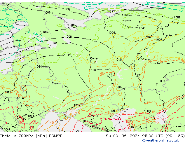 Theta-e 700hPa ECMWF Su 09.06.2024 06 UTC